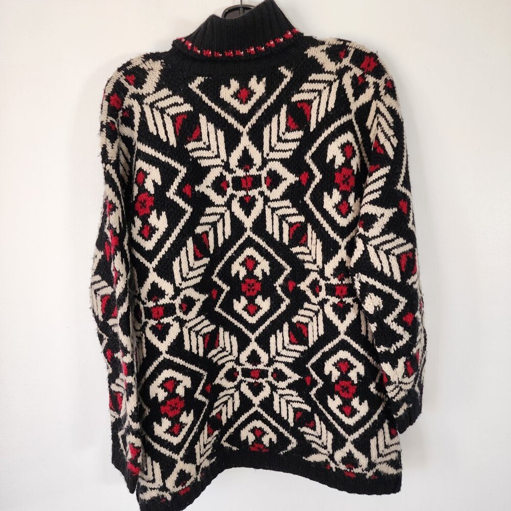 Vintage Jones New York Red Black White Wool Thick Turtleneck Oversized Sweater M - Picture 3 of 14